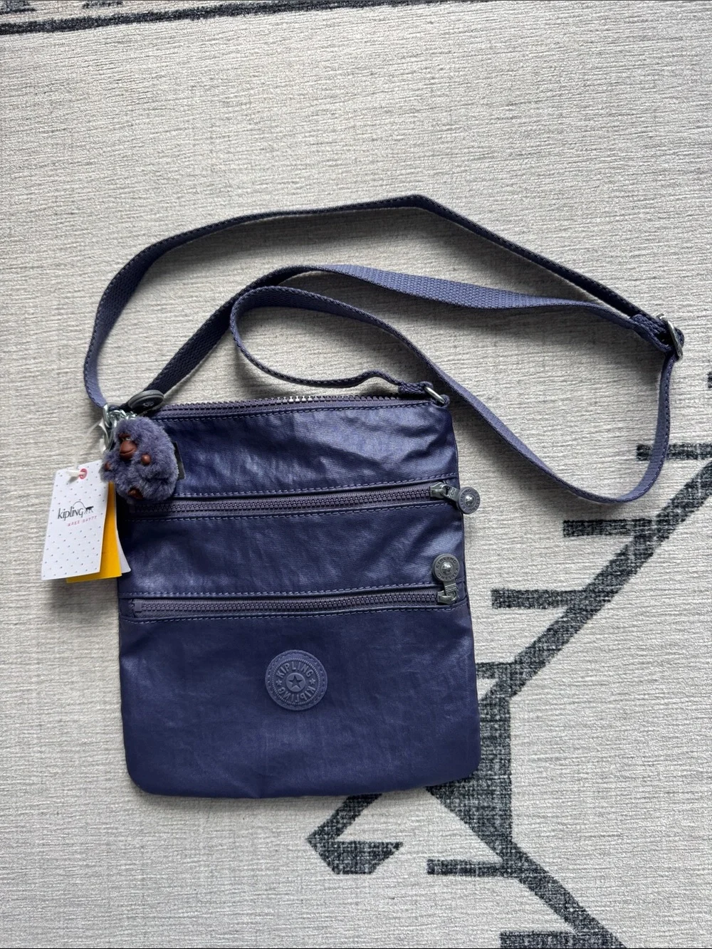 Kipling Rachael Crossbody Bag NWT Enchanted Purple Metallic Nylon Monkey Charm